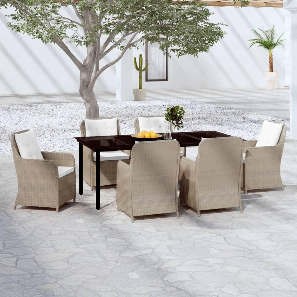 7 Piece Garden Dining Set Brown
