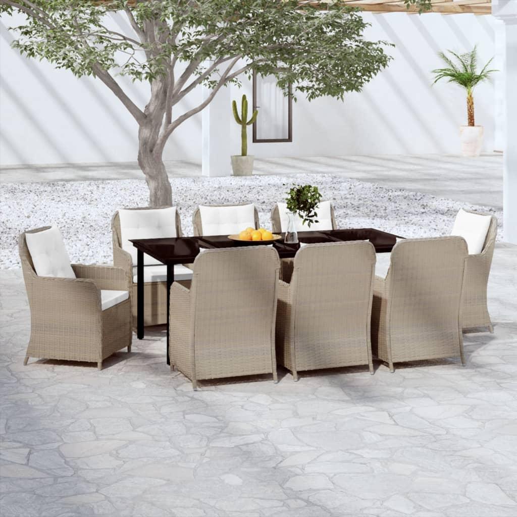 9 Piece Garden Dining Set Brown