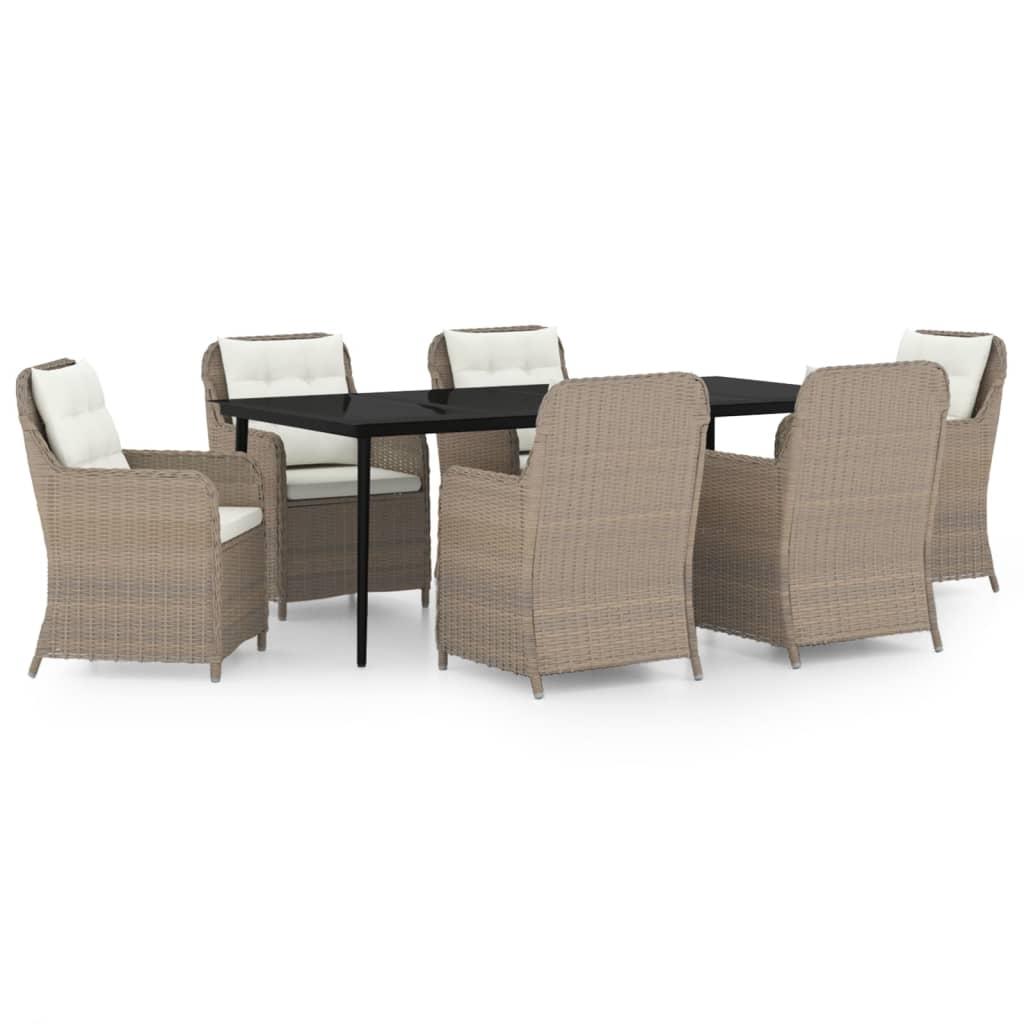 7 Piece Garden Dining Set Brown