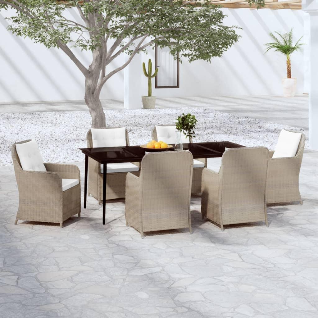 7 Piece Garden Dining Set Brown