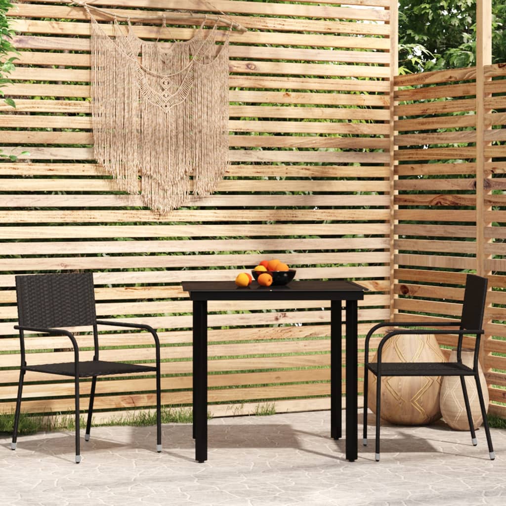 3 Piece Garden Dining Set Black