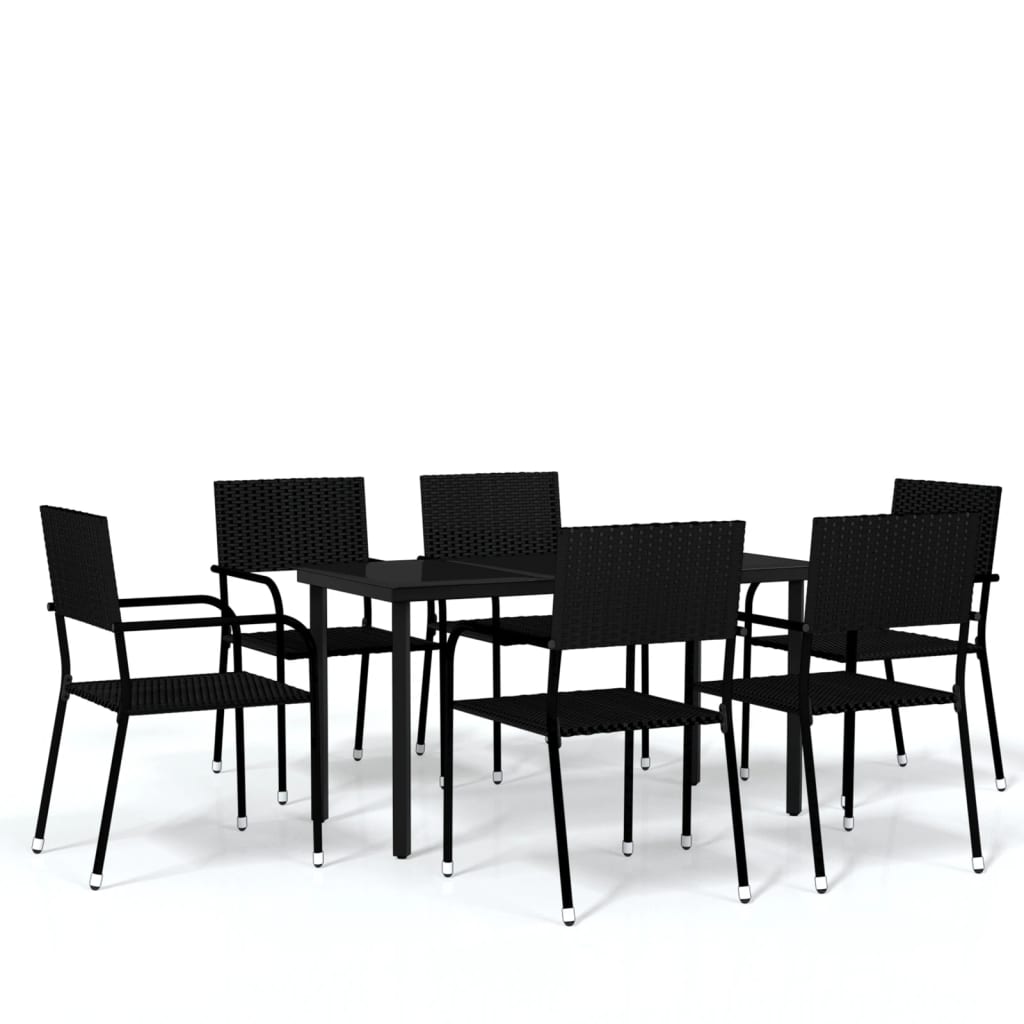 7 Piece Garden Dining Set Black