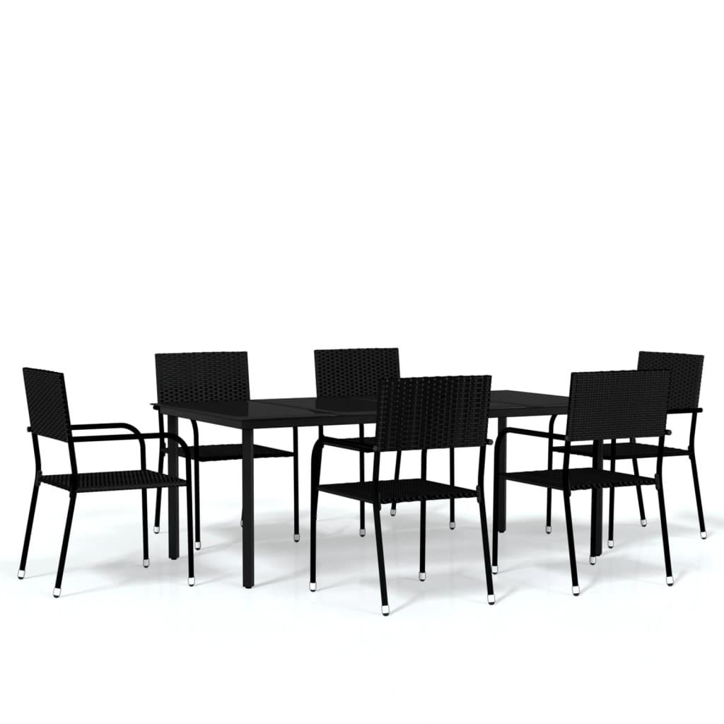 7 Piece Garden Dining Set Black