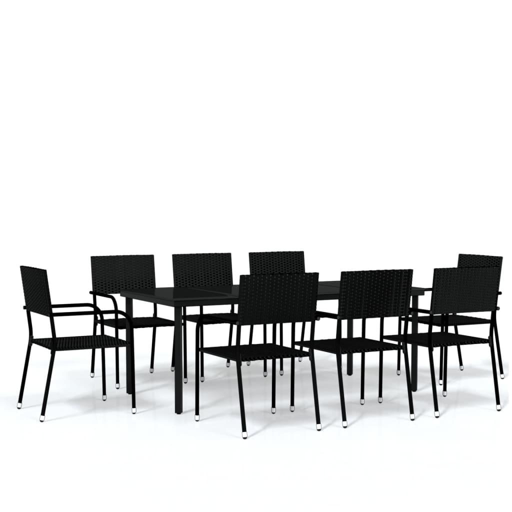 9 Piece Garden Dining Set Black