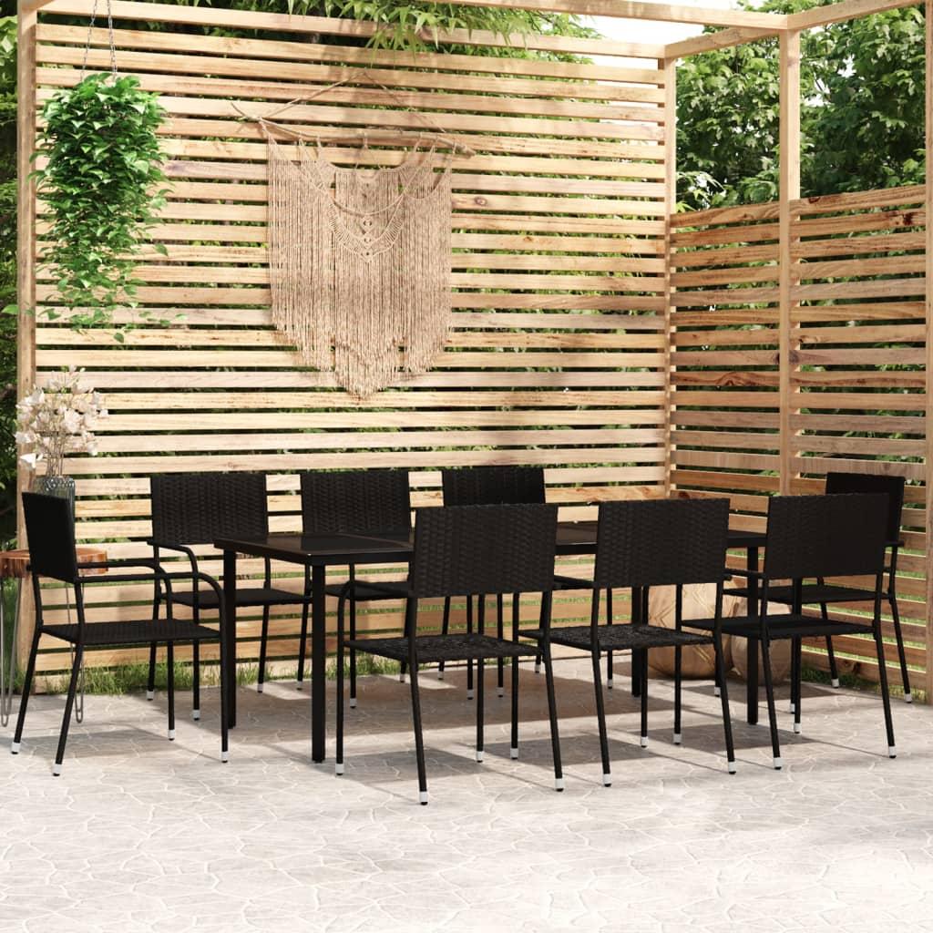 9 Piece Garden Dining Set Black