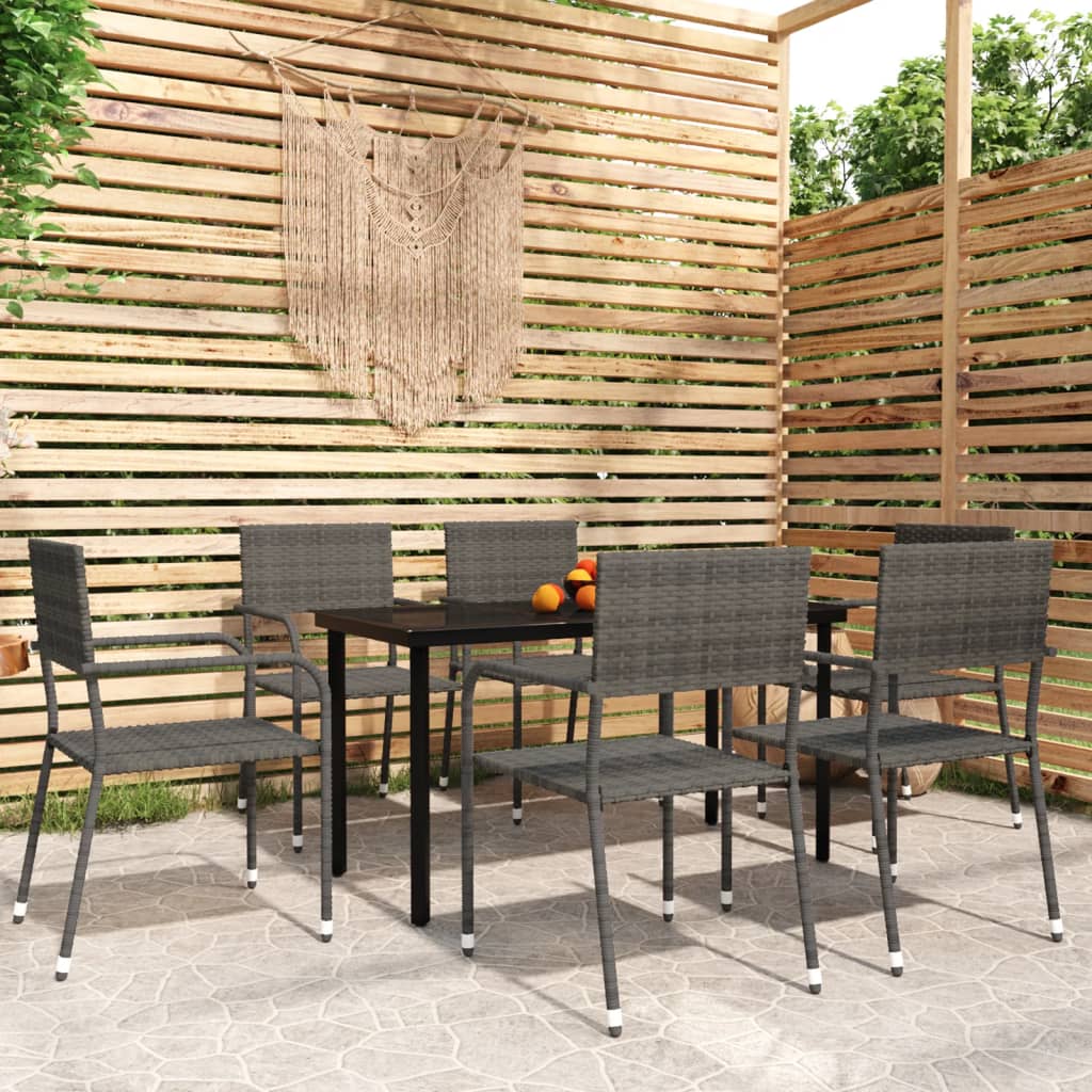 7 Piece Garden Dining Set Grey