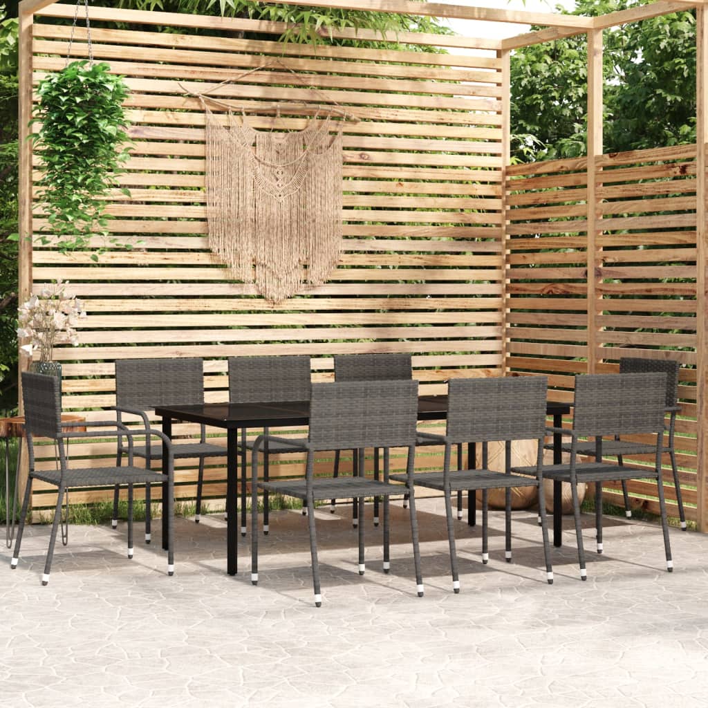 9 Piece Garden Dining Set Grey