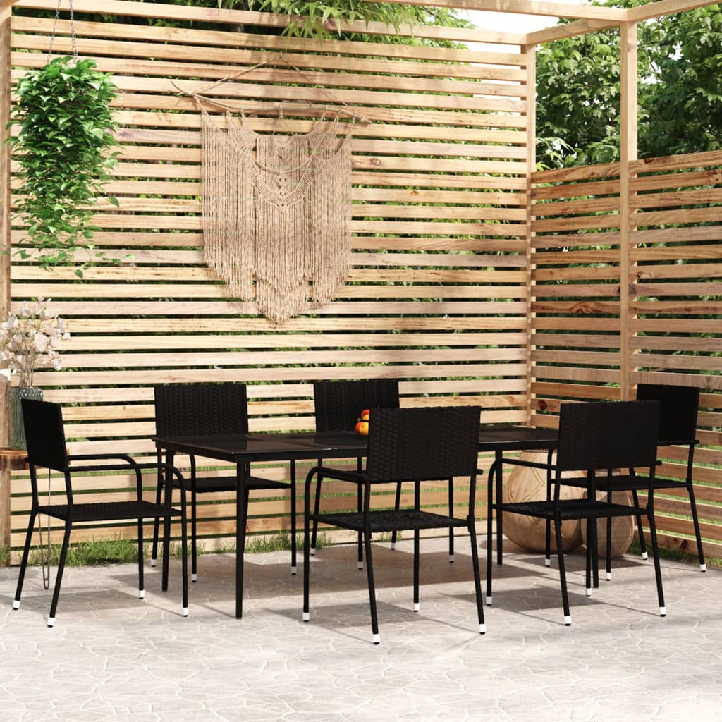 7 Piece Garden Dining Set Black