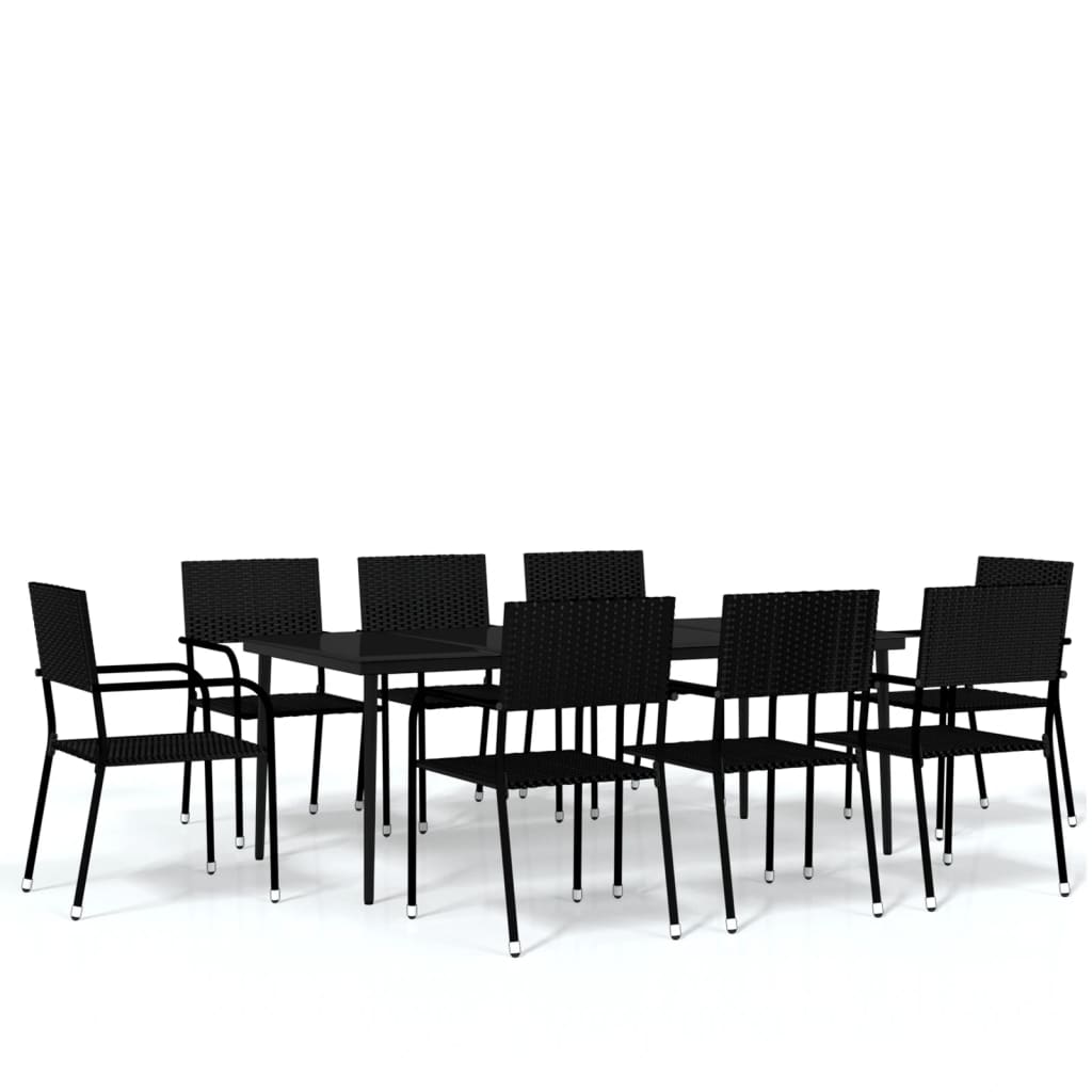 9 Piece Garden Dining Set Black