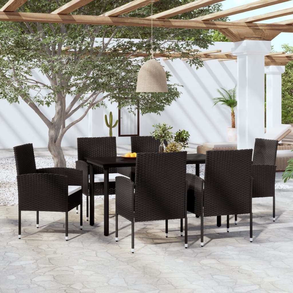 7 Piece Garden Dining Set Black