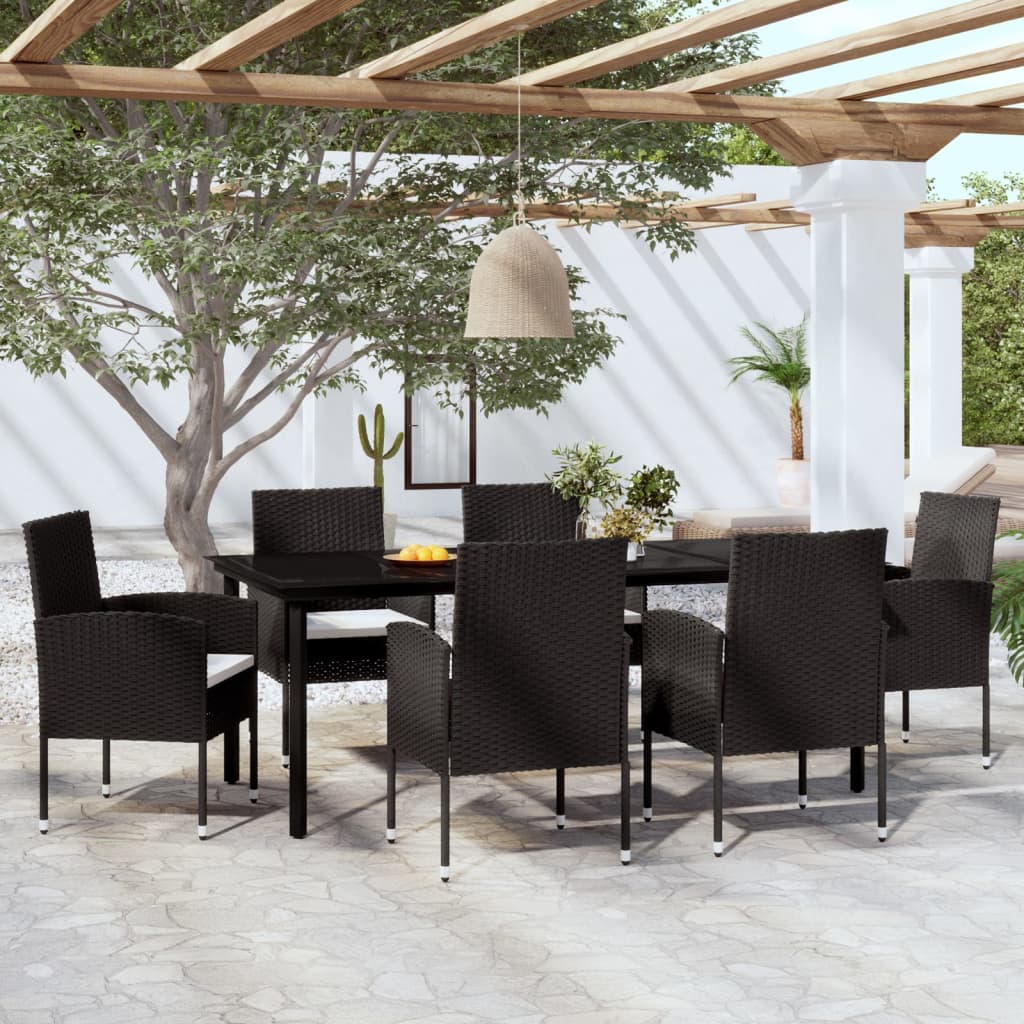 7 Piece Garden Dining Set Black