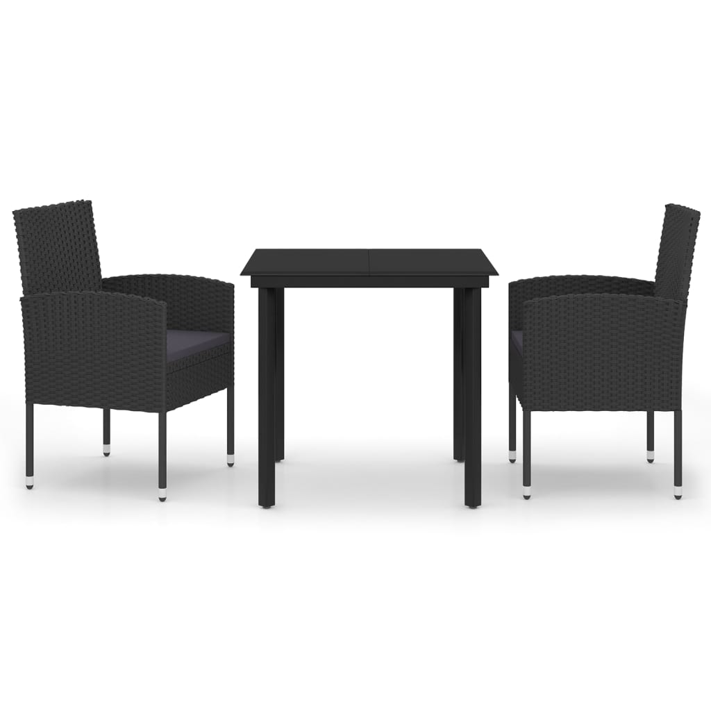 3 Piece Garden Dining Set Black