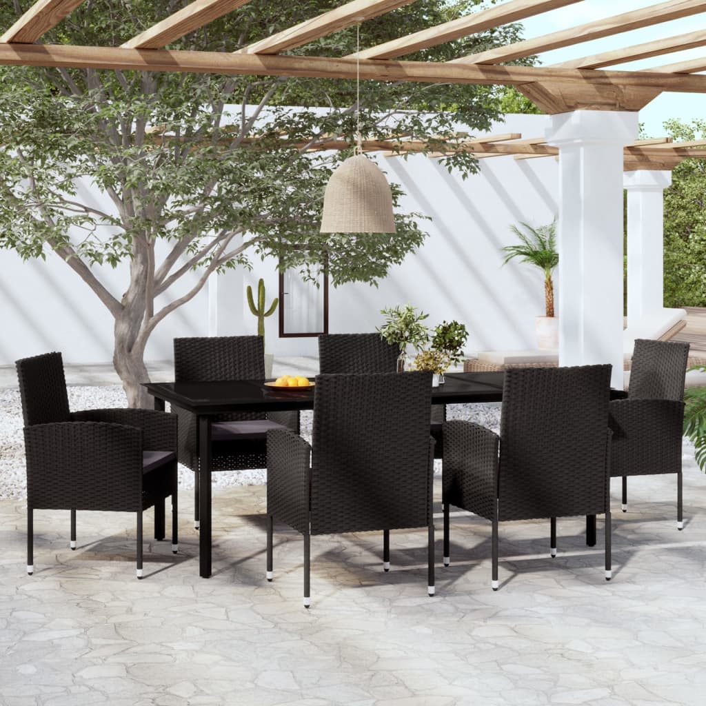 7 Piece Garden Dining Set Black