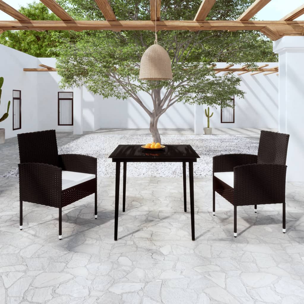 3 Piece Garden Dining Set Black