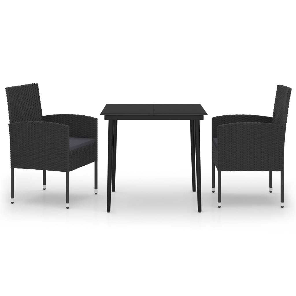 3 Piece Garden Dining Set Black