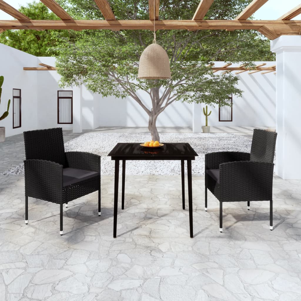 3 Piece Garden Dining Set Black