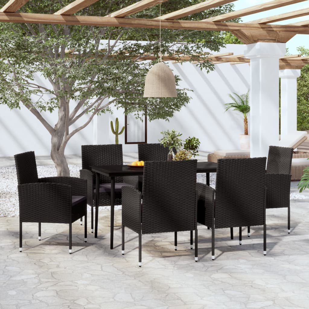 7 Piece Garden Dining Set Black