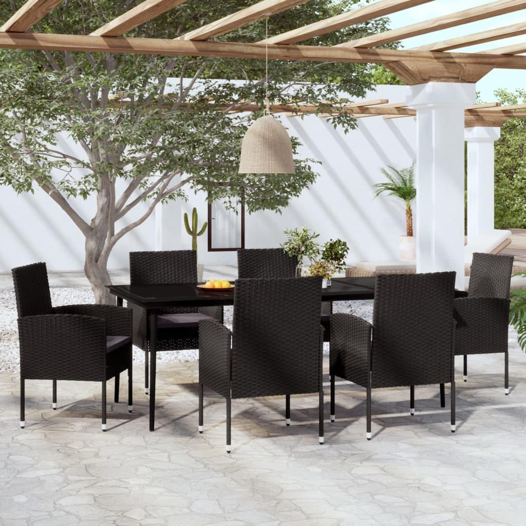 7 Piece Garden Dining Set Black