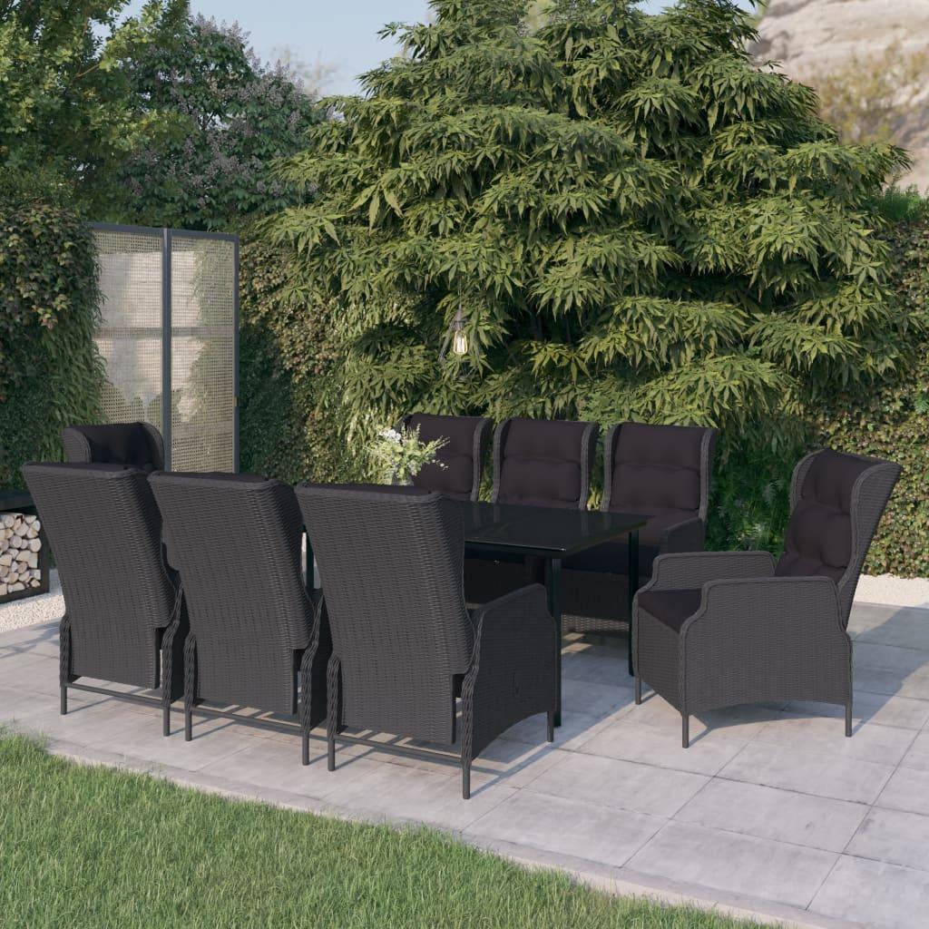 9 Piece Garden Dining Set Dark Grey