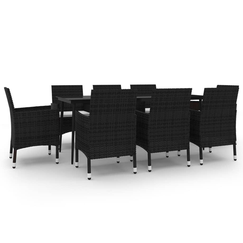 9 Piece Garden Dining Set with Cushions Poly Rattan and Glass