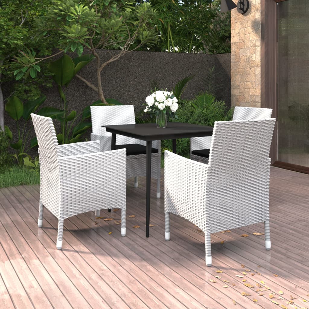 5 Piece Garden Dining Set with Cushions Poly Rattan and Glass