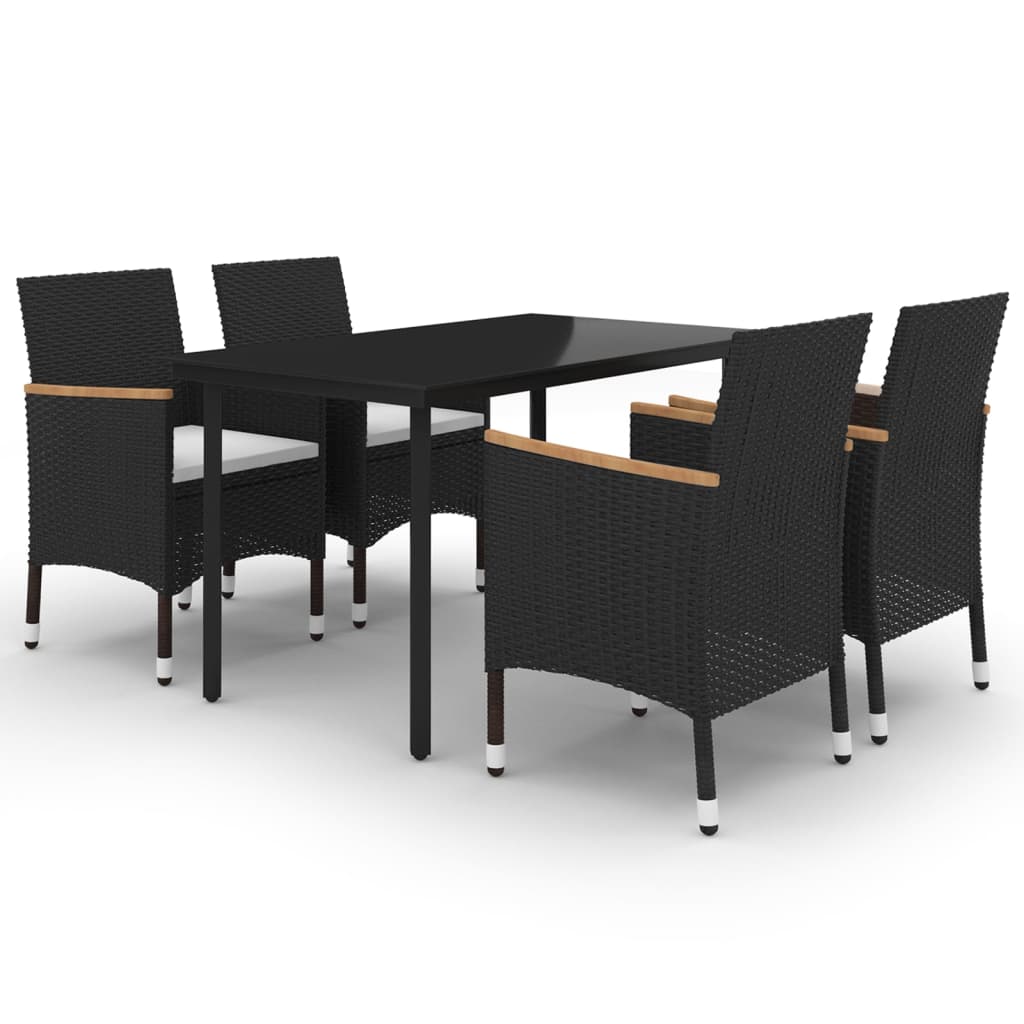 5 Piece Garden Dining Set with Cushions Poly Rattan and Glass
