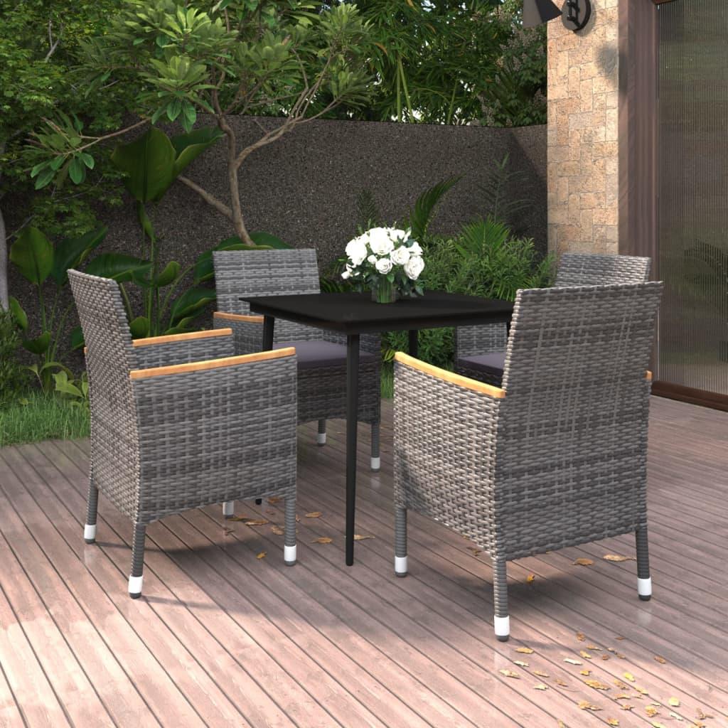 5 Piece Garden Dining Set with Cushions Poly Rattan and Glass