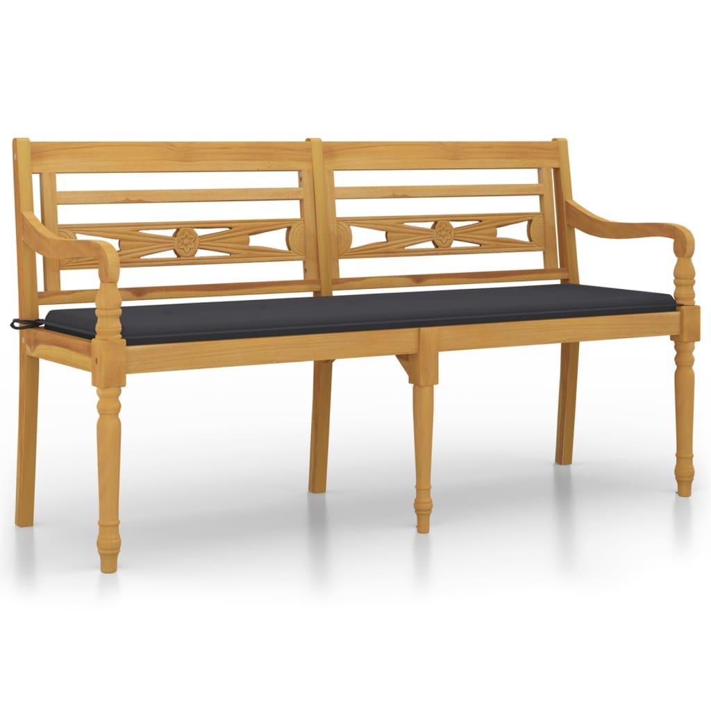 Batavia Bench with Anthracite Cushion 150 cm Solid Wood Teak