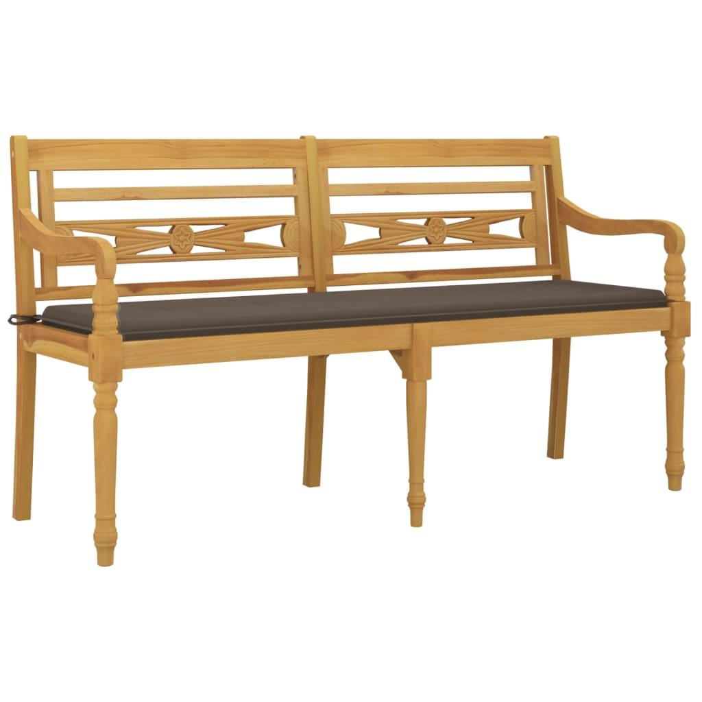 Batavia Bench with Taupe Cushion 150 cm Solid Wood Teak