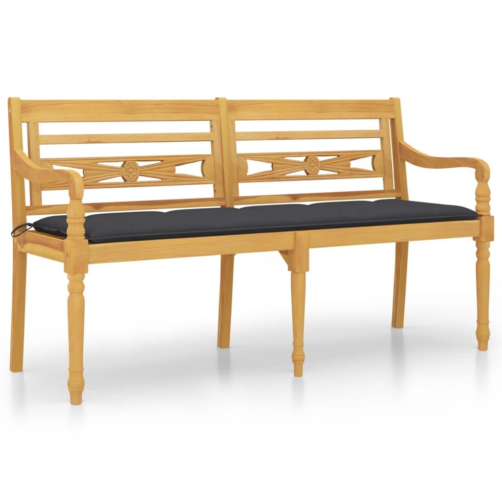 Batavia Bench with Anthracite Cushion 150 cm Solid Wood Teak