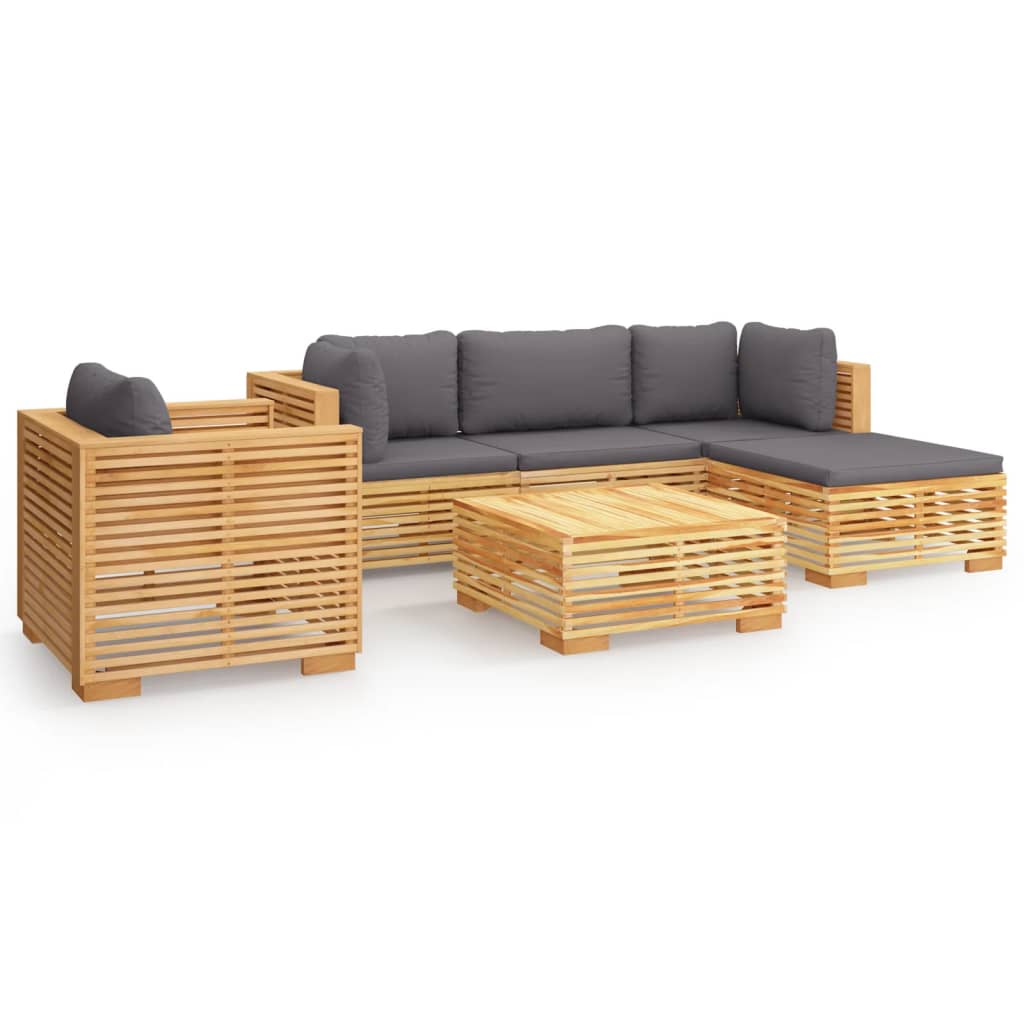 6 Piece Garden Lounge Set with Cushions Solid Wood Teak