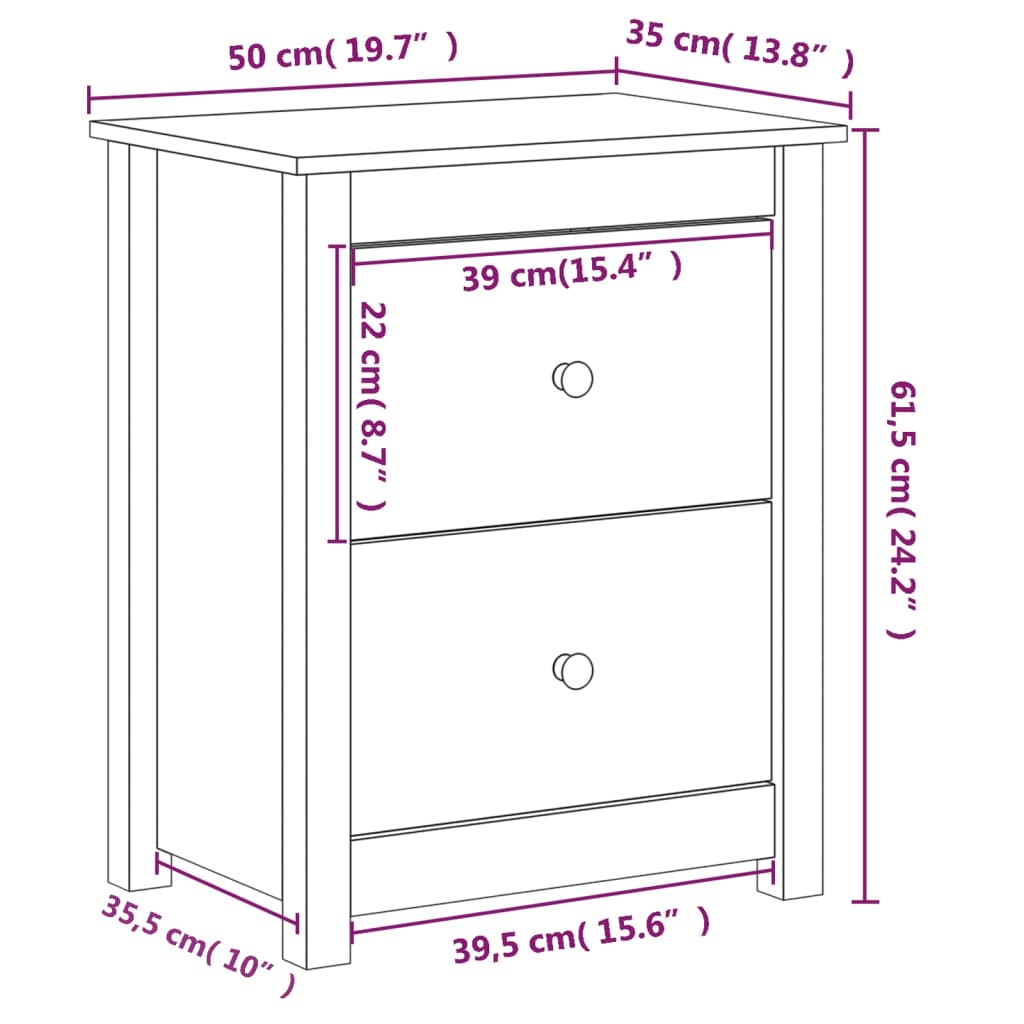 Bedside Cabinet 50x35x61.5 cm Solid Wood Pine