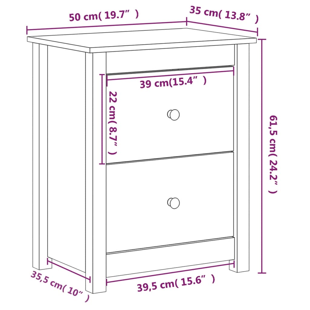 Bedside Cabinet Honey Brown 50x35x61.5 cm Solid Wood Pine