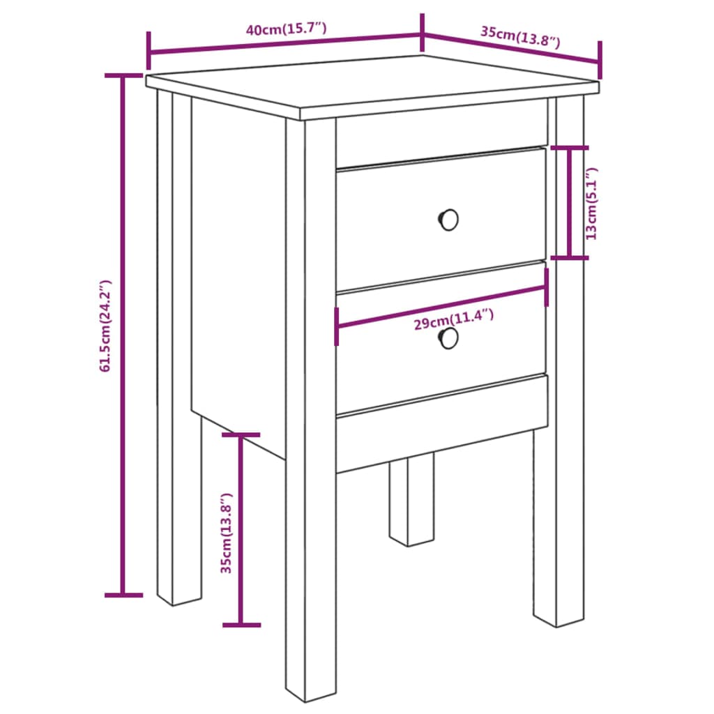 Bedside Cabinet White 40x35x61.5 cm Solid Wood Pine