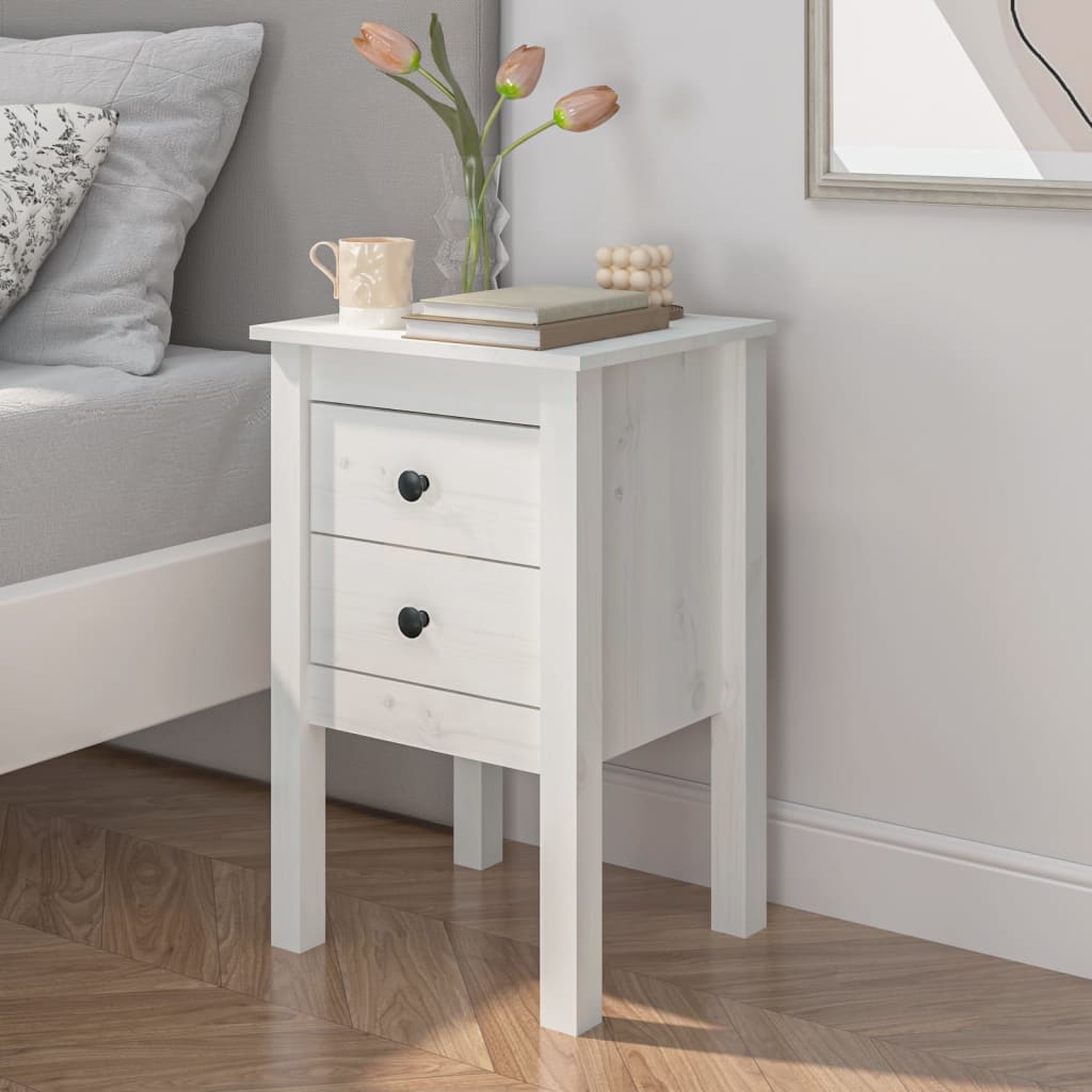 Bedside Cabinet White 40x35x61.5 cm Solid Wood Pine