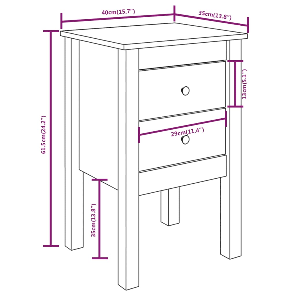 Bedside Cabinet Honey Brown 40x35x61.5 cm Solid Wood Pine