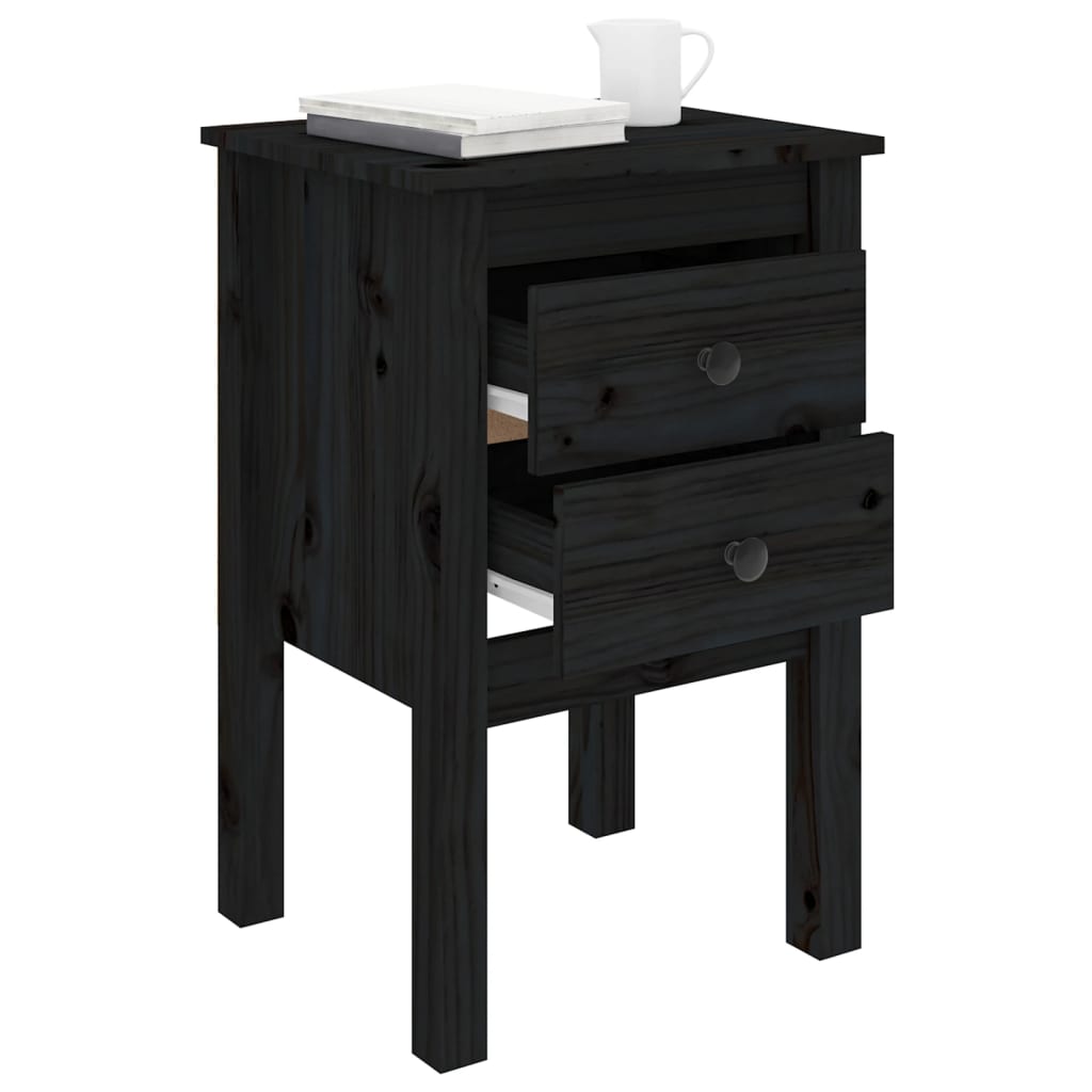 Bedside Cabinets 2 pcs Black 40x35x61.5 cm Solid Wood Pine