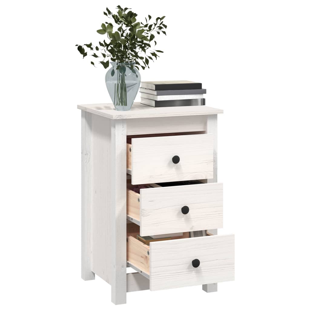 Bedside Cabinet White 40x35x61.5 cm Solid Wood Pine