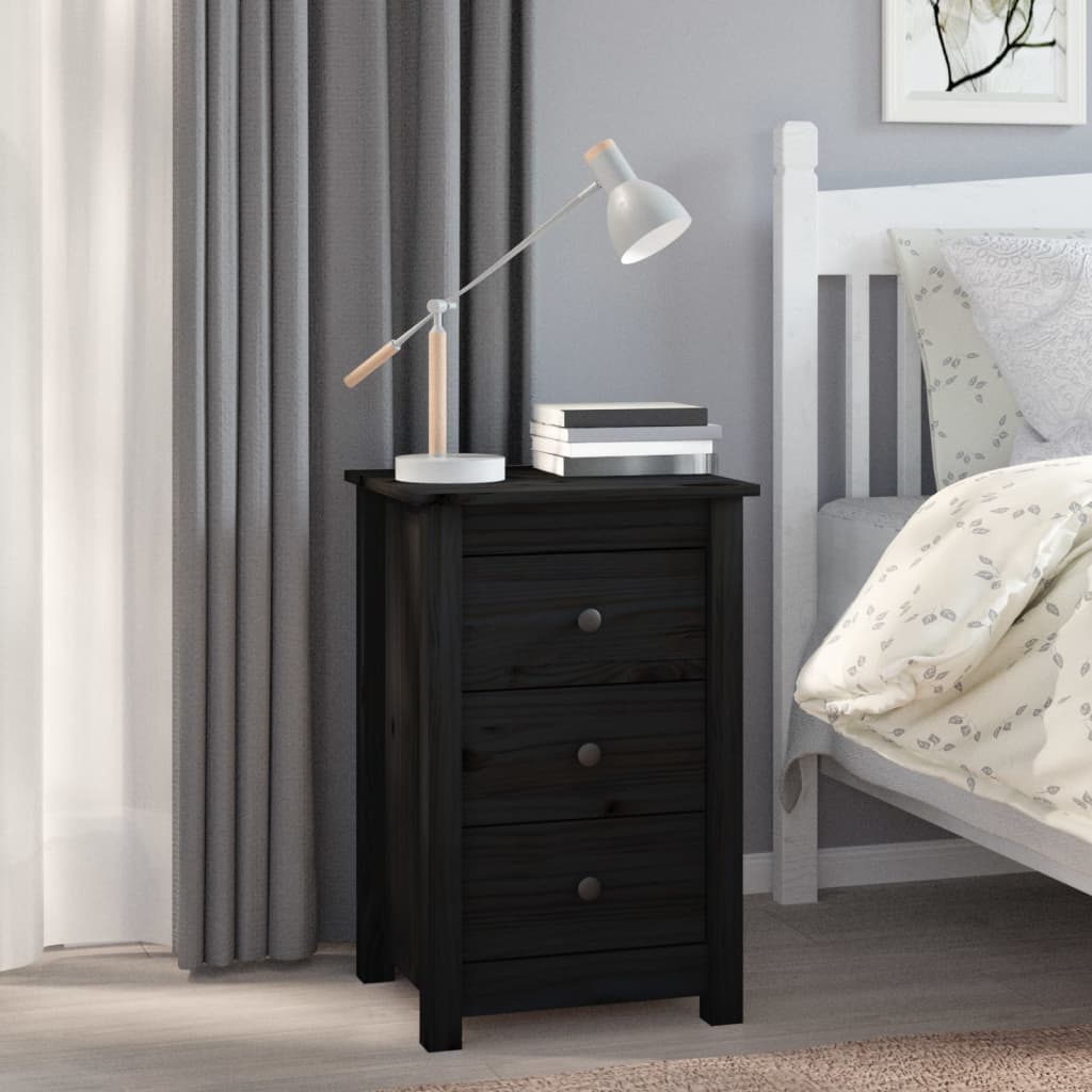 Bedside Cabinet Black 40x35x61.5 cm Solid Wood Pine