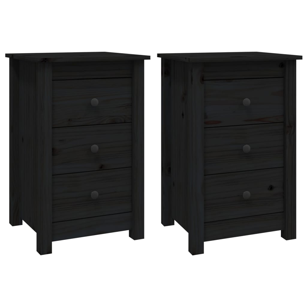 Bedside Cabinets 2 pcs Black 40x35x61.5 cm Solid Wood Pine