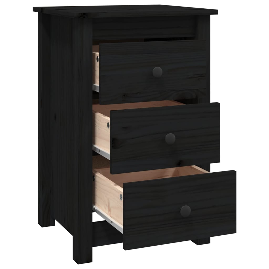 Bedside Cabinets 2 pcs Black 40x35x61.5 cm Solid Wood Pine