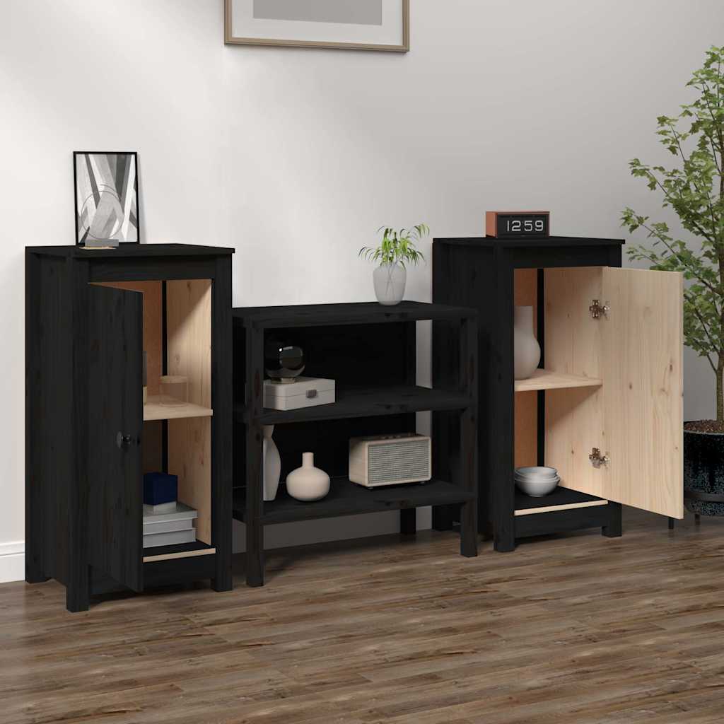 Sideboards 2 pcs Black 39x35x80 cm Solid Wood Pine