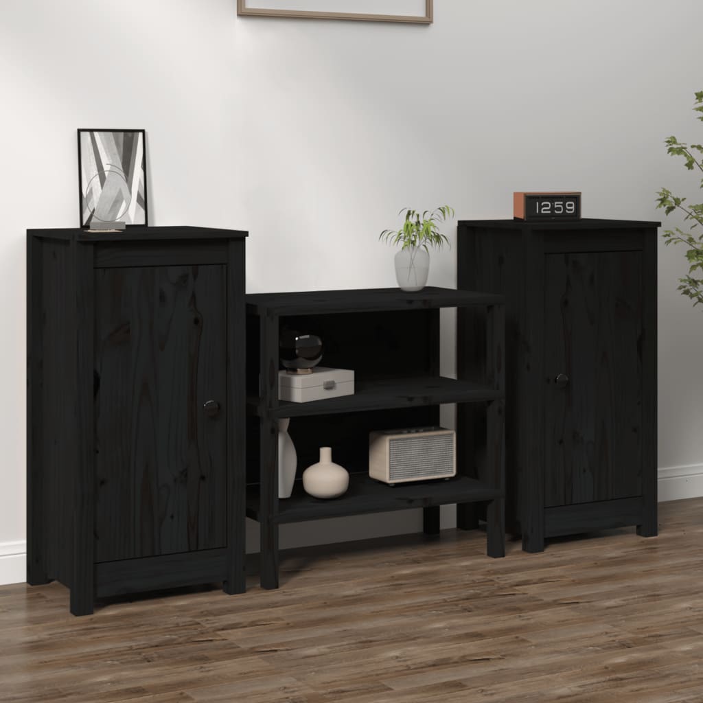 Sideboards 2 pcs Black 39x35x80 cm Solid Wood Pine