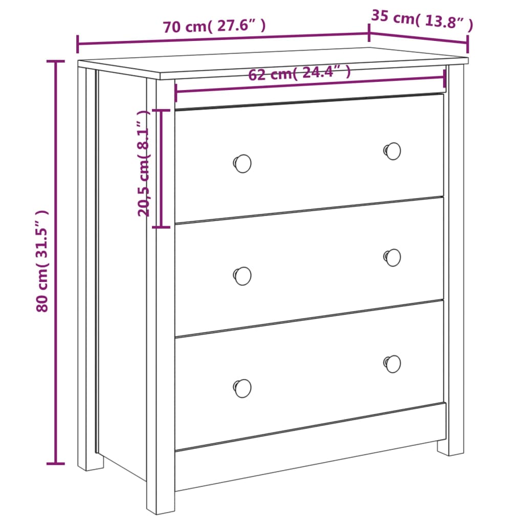 Sideboard White 70x35x80 cm Solid Wood Pine