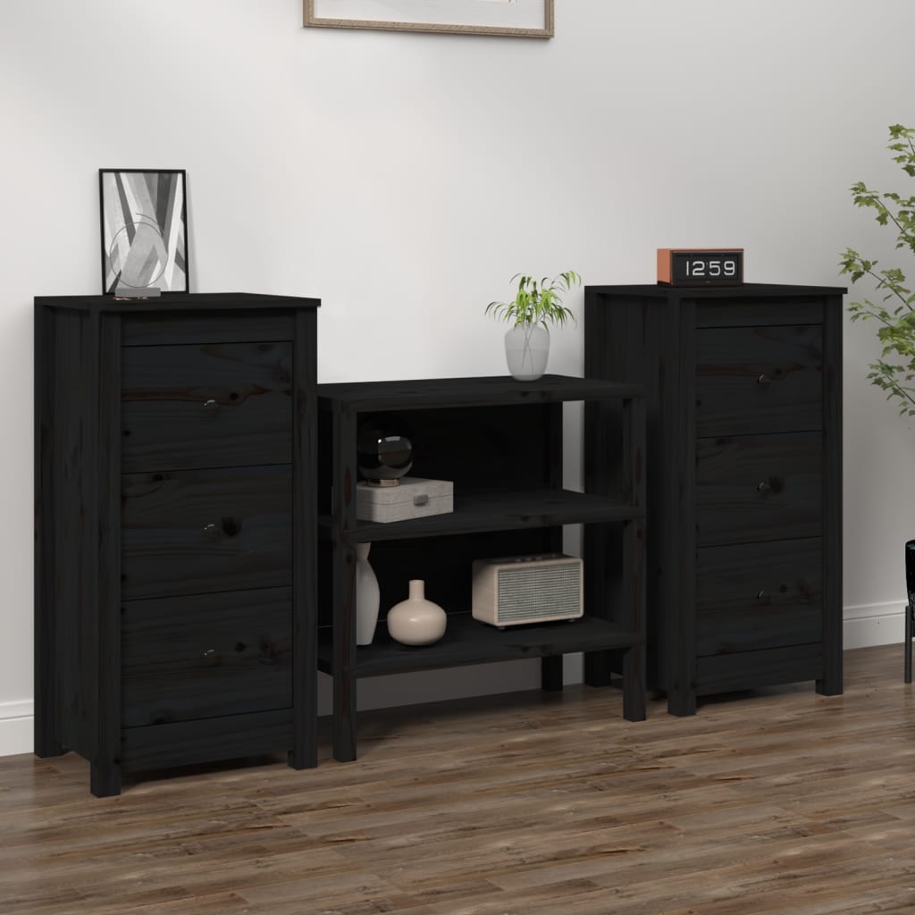 Sideboards 2 pcs Black 40x35x80 cm Solid Wood Pine