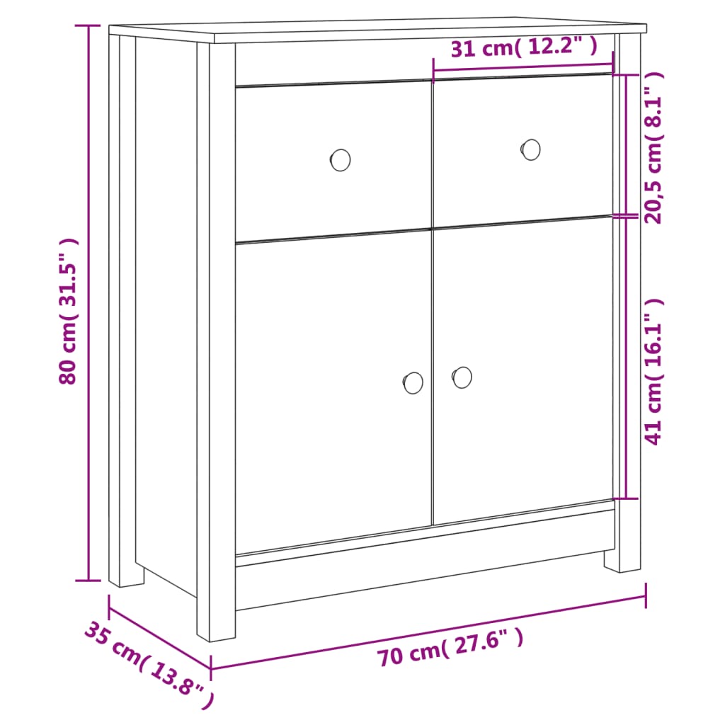 Sideboard Black 70x35x80 cm Solid Wood Pine