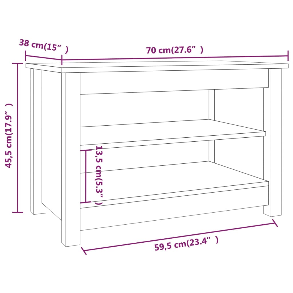 Shoe Bench Black 70x38x45.5 cm Solid Wood Pine