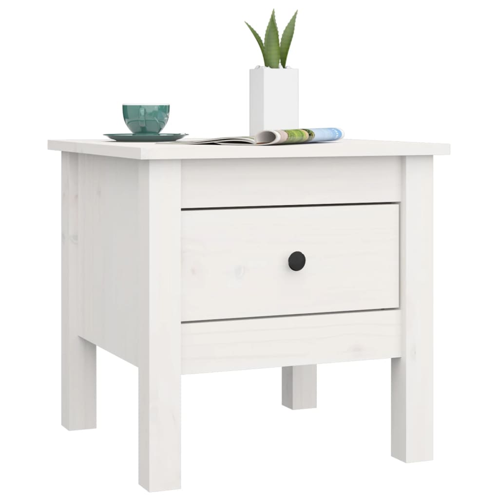 Side Table White 40x40x39 cm Solid Wood Pine