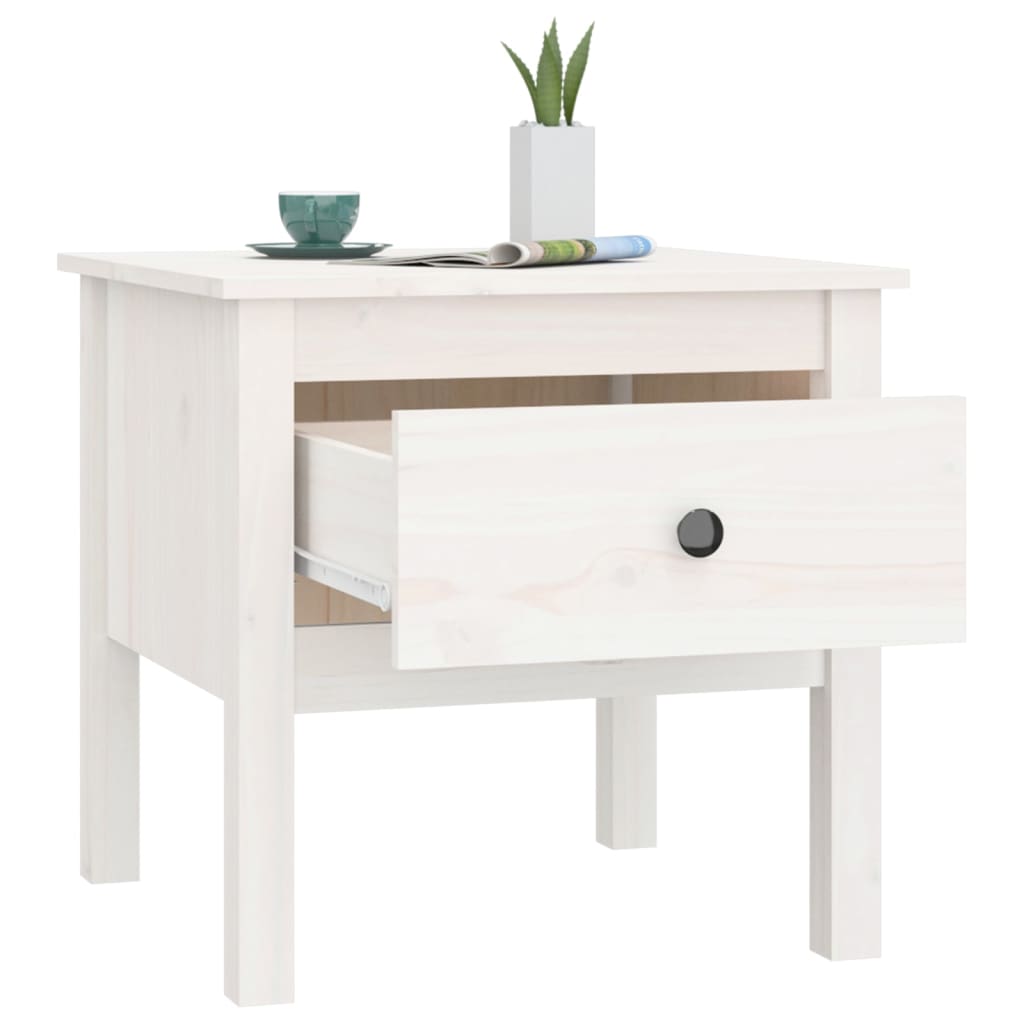 Side Table White 50x50x49 cm Solid Wood Pine