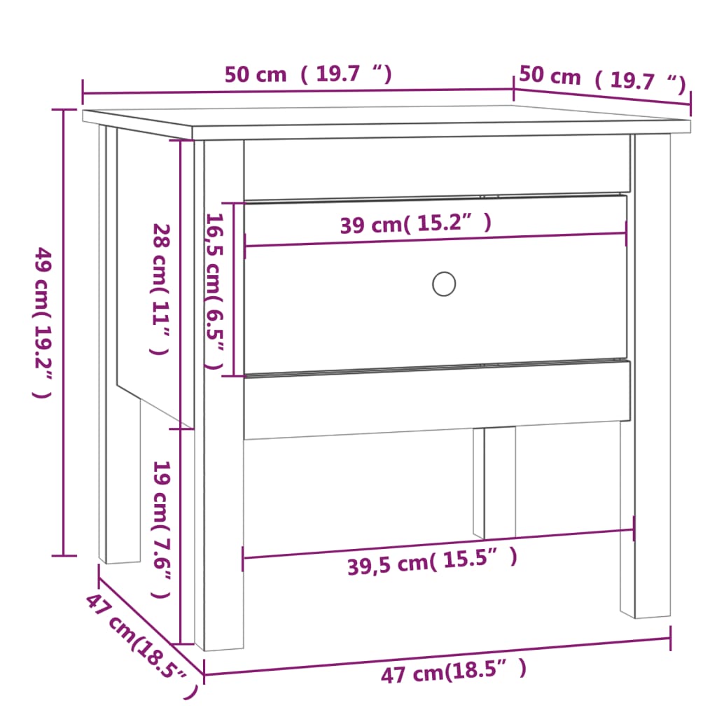 Side Table White 50x50x49 cm Solid Wood Pine